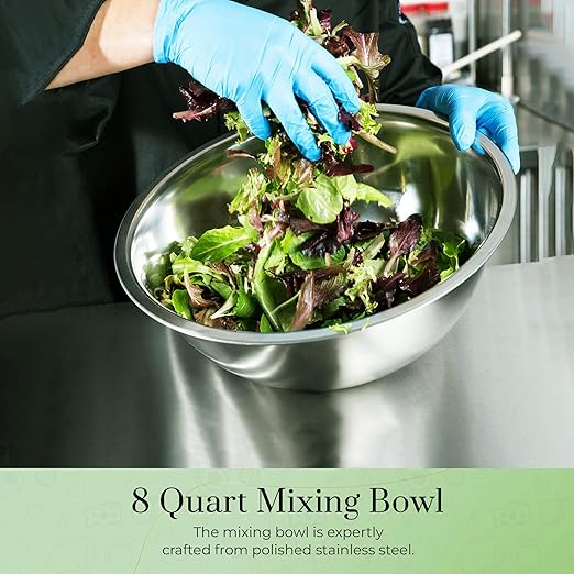 OCS Parts 8 Quart Stainless Steel Mixing Bowl | 13.25-Inch | Professional Grade Flat Base Mixing Bowl