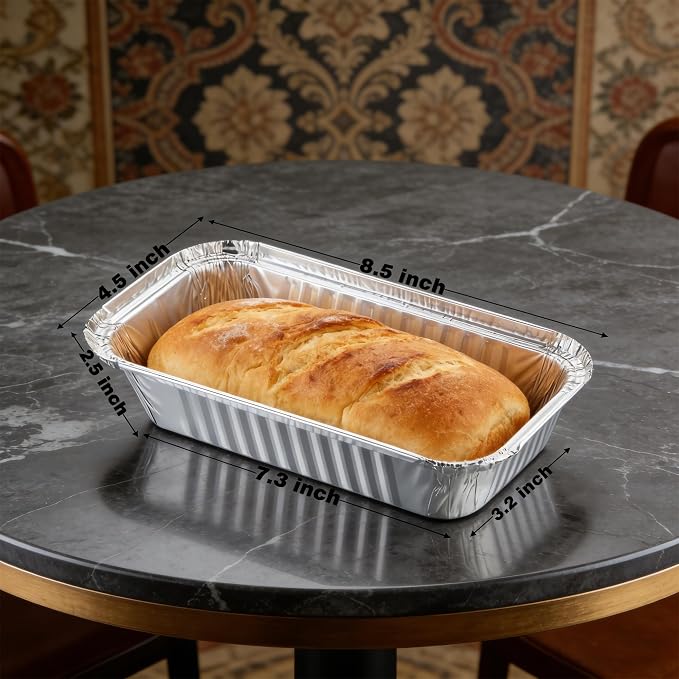 100 Pack 2 Lb Aluminum Loaf Baking Pans, 8.5" x 4.5" x 2.5" Heavy Duty Disposable Loaf Pans,Foil Bread Pans for Baking Holiday Treats Food Storage and Takeout