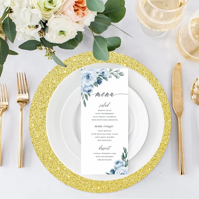 50PCS Gold Paper Placemats Disposable 13.4 Inch Shiny Golden Place Mats Round Decorative Glitter Table Mats for Birthday Wedding Holiday Party Supplies Sparkle Dining Tableware