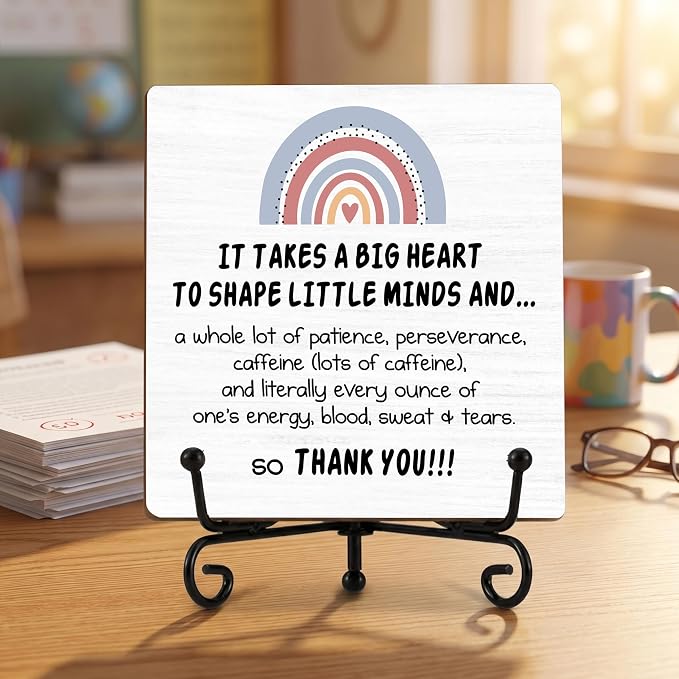 Teacher Appreciation Gifts for Women Men - | 5" Wooden Plaque Sign for Mentor Teacher Gifts | Rainbow Gift from Student Desk for Home Office Decor - A02