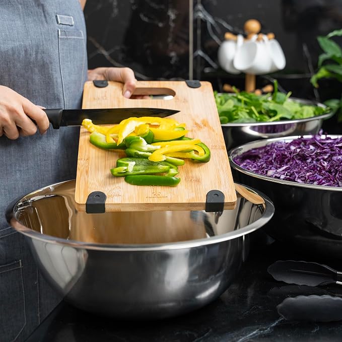 5 Quart Large Stainless Steel Mixing Bowls Set, 3-Pack, Nesting Bowls | Extra Large Commercial Grade Metal Bowls for Meal Prep, Baking, Serving, Food Storage. Rustproof & Dishwasher Safe