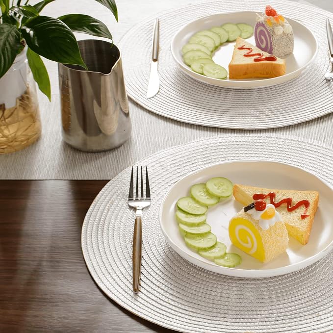 FunWheat Round Braided Placemats Set of 4 Table Mats for Dining Tables Woven Washable Non-Slip Place mats 15inch (White, 4pcs)