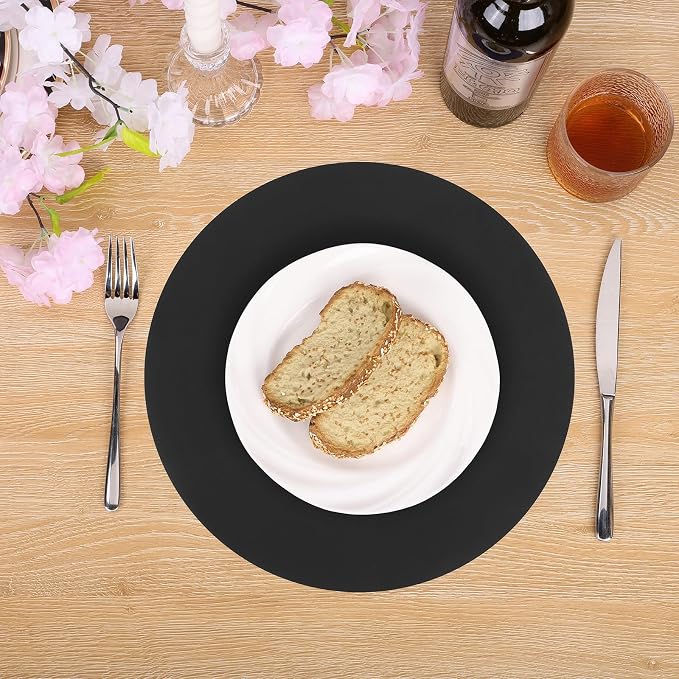 SHACOS 100 PCS Round Paper Placemats 13 inch Disposable Paper Place Mats for Dinner Wedding Birthday Party Festival Table Decoration Indoor Outdoor, Black