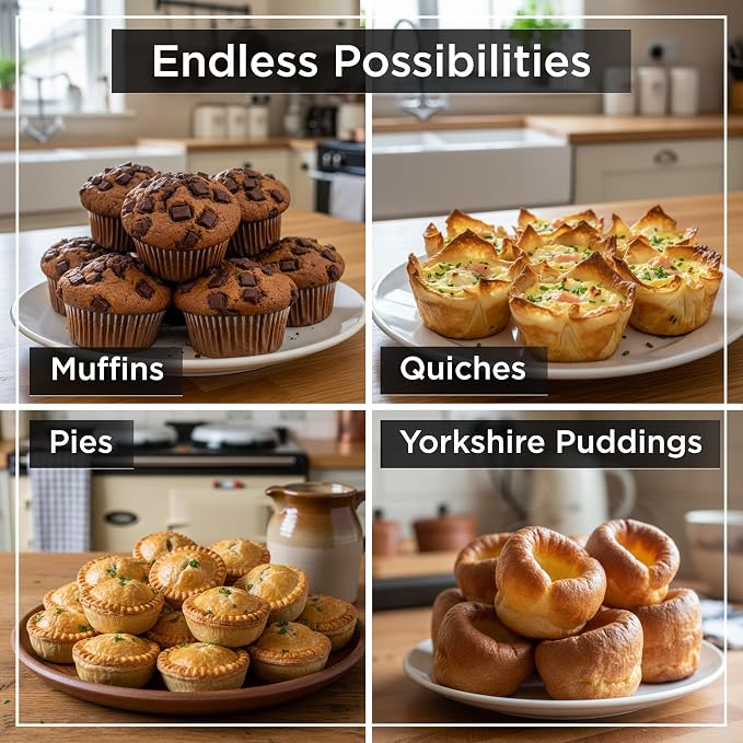 Wrenbury Muffin Pan 12 Cup Non-Stick – Deep Yorkshire Pudding Tin | PTFE & PFOA Free Carbon Steel, Warp Resistant Baking Tray for Evenly Baked Cupcakes
