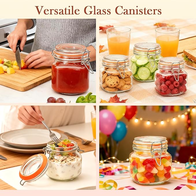 25 oz Glass Jars With Lids, 6 Pack Airtight Pickling Jars | Leak Proof Rubber Gasket, Wide Mouth Food Storage Jars for Kitchen, Pickles, Jam, Overnight Oats, Snacks