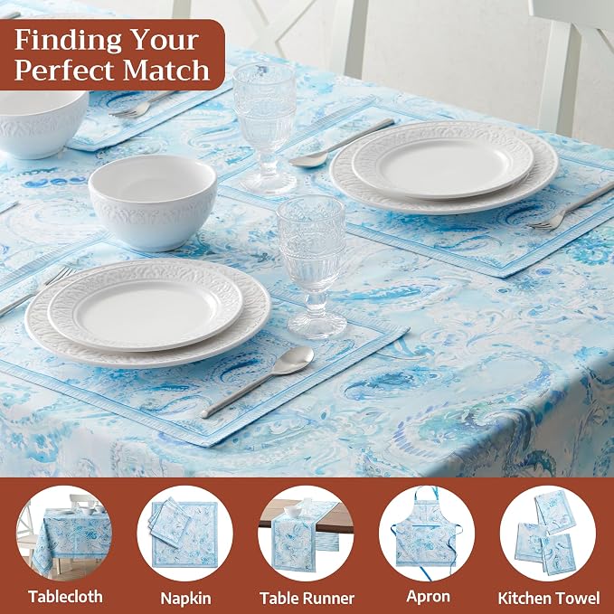 Maison d' Hermine Placemats Set of 4 Reusable 100% Combed Cotton (13"x19") | Cloth Place Mats Washable Table Mats for Kitchen Dining Party Wedding Hotel Home Restaurant Spring Summer - Paisley Blues