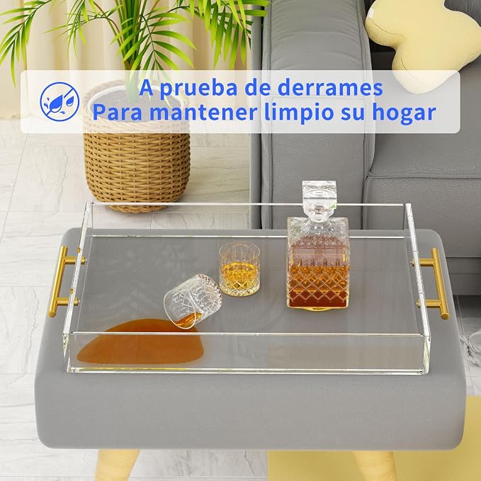 NIUBEE Clear Serving Tray 12x16 Inches - Acrylic Decorative Tray Organiser | Spill-Proof tray with Round Handles for Ottoman Coffee Table Countertop | Decorative Tray for Breakfast in Bed