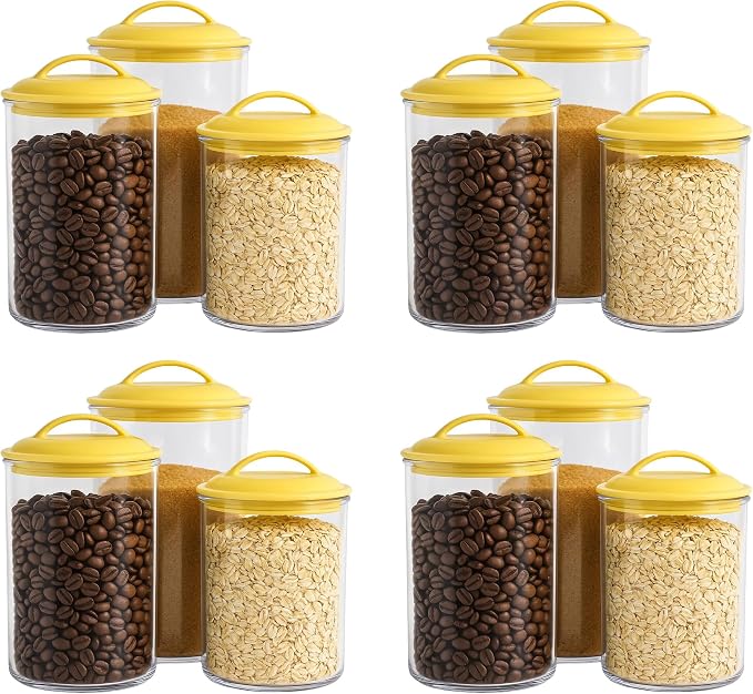 Reston Lloyd Food Storage Containers, BPA Free Airtight Canisters for Cereal, Pasta, Sugar, Coffee, Flour, Cookies, Loose Tea, for Kitchen Organization Set of 3 Lemon (Pack of 4)