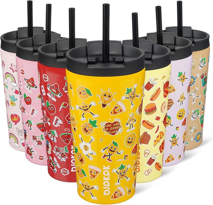 BJPKPK 18 oz Coffee Tumbler with Straw, Insulated Stainless Steel Cup | Double Wall Vacuum, Leak Proof, Keeps Hot/Cold, BPA Free, Cupholder Friendly, Travel, Hawaii Fruits-Yellow
