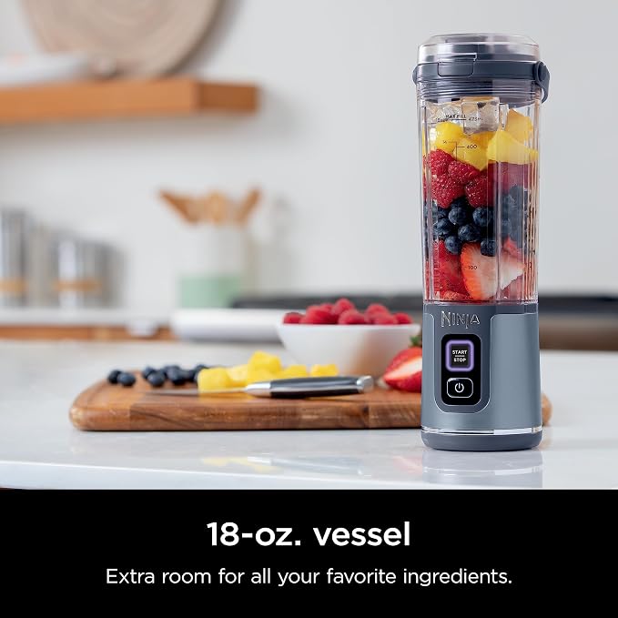 Ninja BC151NV Blast Portable Blender, Cordless, 18oz. Vessel, Personal Blender-for Shakes & Smoothies, BPA Free, Leakproof-Lid & Sip Spout, USB-C Rechargeable, Dishwasher Safe, Denim Blue (Renewed)