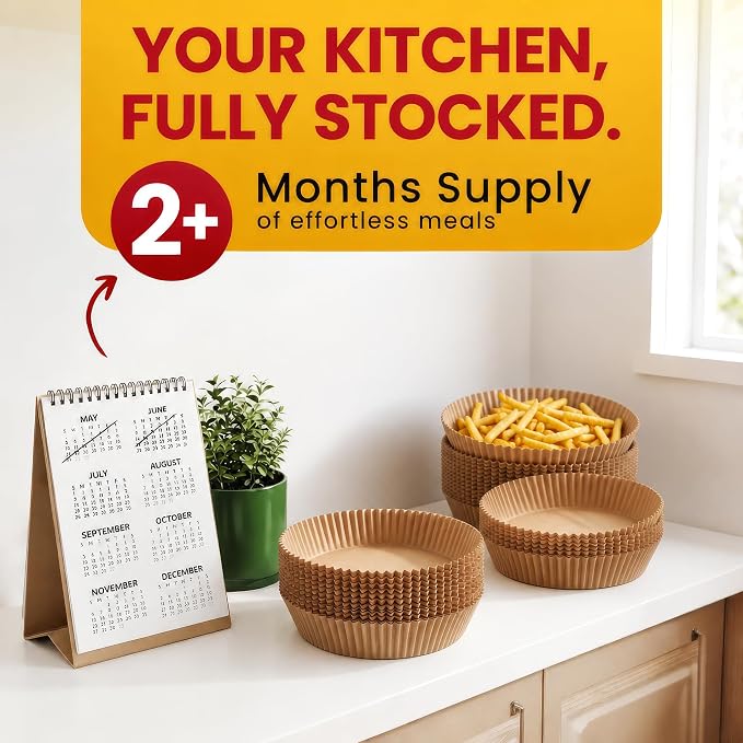 Air Fryer Liners for Ninja, 125 Pcs Round Disposable Airfryer Paper Liners | Non-Stick and Oil Proof for Easy Cleanup, Great for Oven, Pans & Baking – 8" for 5-8 qt Basket by Baker's Signature