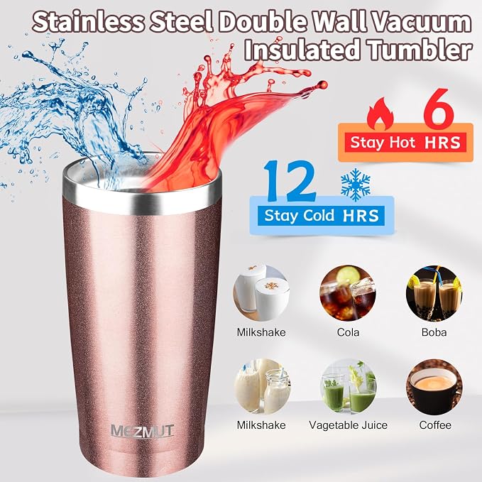MEZMUT 20oz Insulated Tumbler Travel Coffee Mug with Lid(Rose Gold,4 Pack) | Stainless Steel Double Wall Vacuum Spill Proof Metal Tumbler Bulk with Lid and Straw, Hot or Iced Coffee Cup for Man Women