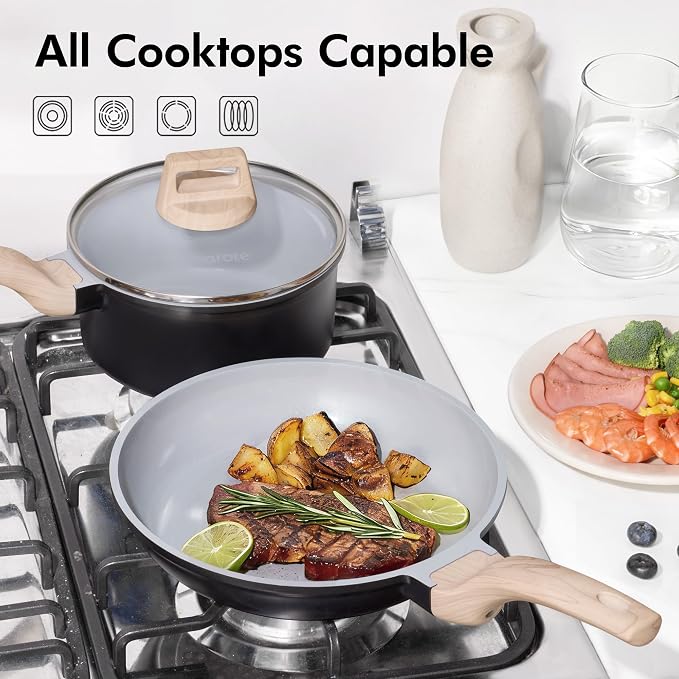 CAROTE 21pcs Ceramic Cookware Set, Pots and Pans Set | Non-Toxic Healthy Induction Cooking Set, Easy Clean, Fast & Even Heating, Fit All Stovetops, PFAS FREE