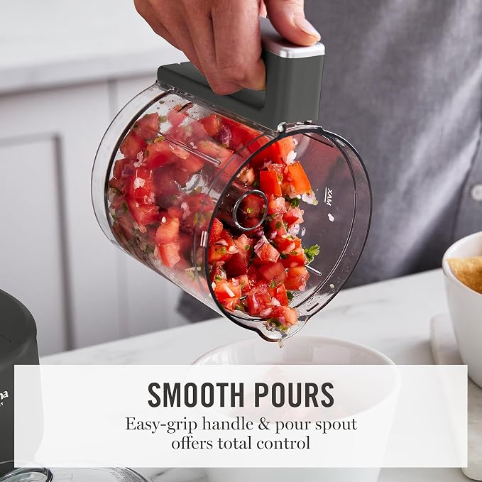 Martha Stewart 3 Cup Electric Vegetable Chopper & Mini Food Processor, Gray | 24oz BPA-Free Bowl, Stainless Steel Blades, Pour Spout, Dice, Puree, Mince, Chop Vegetables & Herbs, Dishwasher-Safe Parts