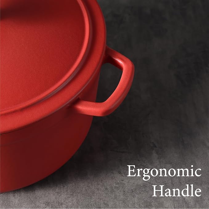 CAROTE 5QT Enameled Cast Iron Dutch Oven Pot with Lid | Sourdough Bread Baking, Braising, Stews, Roasting, Dual Handles, Oven Safe up to 500° F, Red