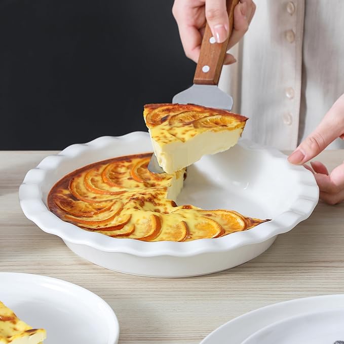 MALACASA 40 Oz Ceramic Pie Pan 9 Inch, Fluted Pie Dish for Quiche | Baking, Versatile for Quiche, Pie, Tart, Casserole, Oven, Microwave, Dishwasher Safe, Non-Stick Glaze, Even Heat Distribution