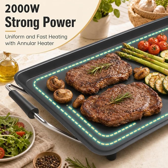 DORTALA 35" Extra Large Electric Griddle 2000W | Outdoor Flat Top Grill | Nonstick Cooking Surface | BBQ, Breakfast, Pancakes, Burgers, Steak, Bacon & Family Parties