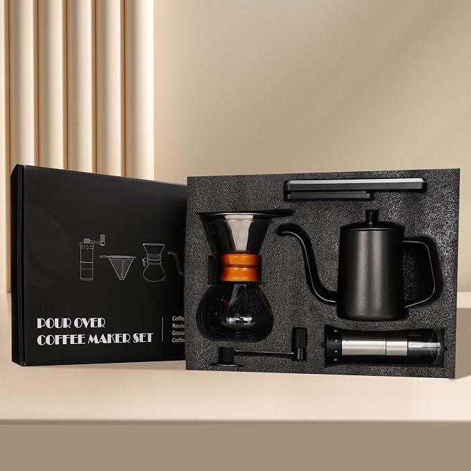 Pour Over Coffee Maker Set with Manual Coffee Grinder and Coffee Scale | Complete Coffee Maker Set, Pour Over Coffee Dripper and V60 Coffee Filter Set, Hand Coffee Grinder Set, Ideal Birthday Gift