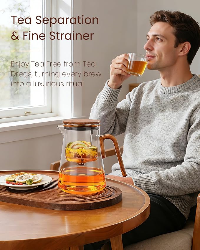 ZENS Magnetic Glass Infuser Teapot for Loose Tea, 34oz Magic Tea Maker | Enchanti Magnetic Teapot, Magic Tea Pot with Infusers for Loose Tea Steeper, Tea Lovers Gift, Walnut Pattern