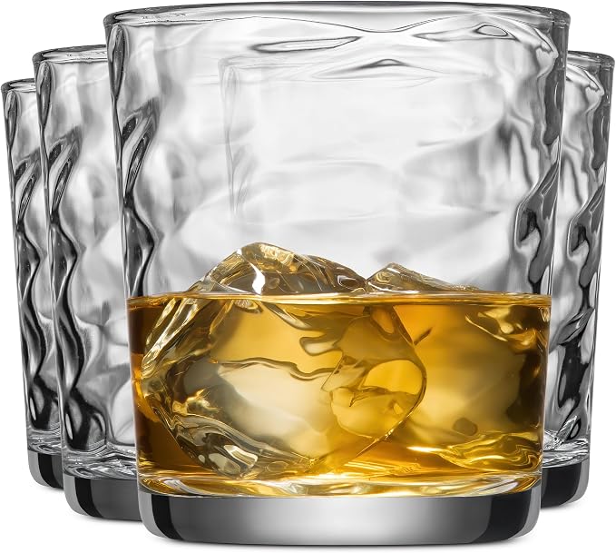 Glaver's Whiskey Glasses Set of 6. Hammered Cocktail Glasses,13oz. Bar Glasses. Old Fashioned Glasses for Scotch,Rum,Bourbon Glasses.