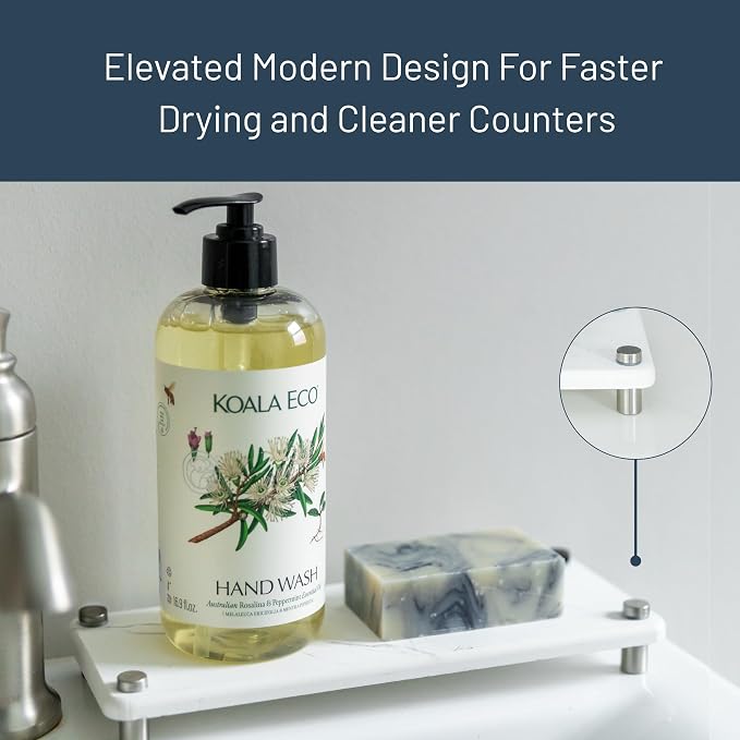 Premium White Squared Sink Caddy - Water-Absorbing Diatomaceous Earth Tray for Sink with, Elevated Stainless Steel Feet, Non-Toxic, Fast-Drying, Kitchen or Bathroom (Driftwood)