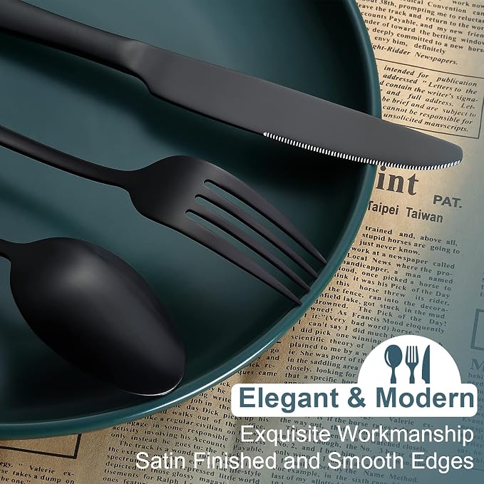 Matte Black Silverware Set for 4, Flatware Cutlery Set 20 Piece | Premium Stainless Steel Tableware Set, Include Knife Fork and Spoon, Mirror Polished, Ready for Any Dinner or Weddings