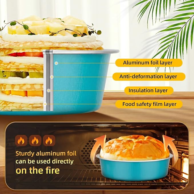 Beasea Disposable Mini Pie Tins with Lids, 120 Pack 7.3oz Blue Green Aluminum Foil Ramekins Small Pie Tart Tin Pans Cake Baking Cups Round Individual Tart Cheesecake Containers for Party Wedding