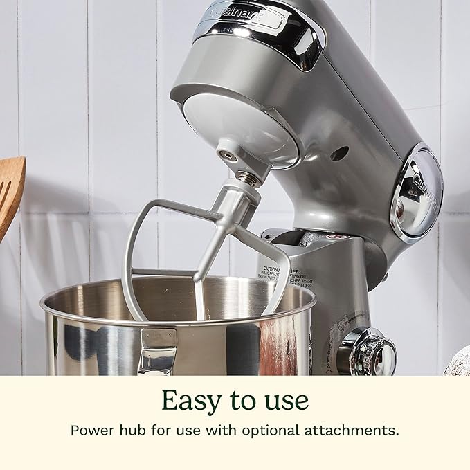 Cuisinart Stand Mixer, 12 Speeds, 5.5-Quart Mixing Bowl, Chef's Whisk, Flat Mixing Paddle, Dough Hook, and Splash Guard with Pour Spout, Silver Lining, SM-50BCNAS, Silver Lining | Stand mixer includes whisk, paddle, dough hook, splash guard with pour s...