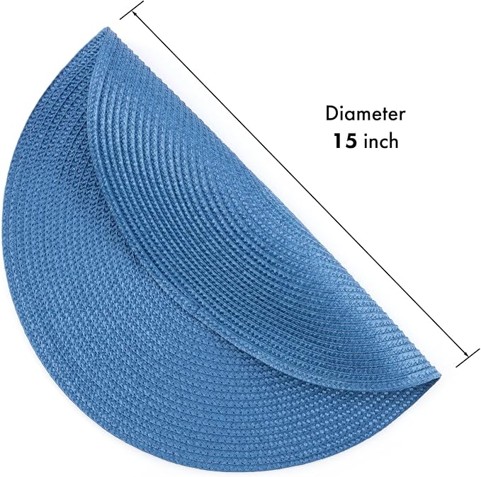 Winknowl Round Braided Placemats Set of 8 Washable Woven Heat Resistant Table Mats for Kitchen Dining Tables 15 inch Round Place Mats (Blue,8pcs)