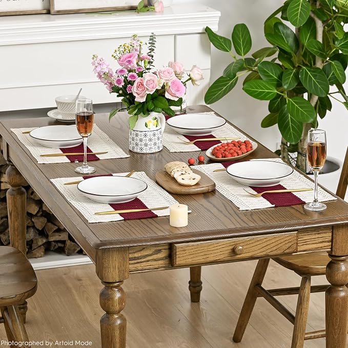 Artoid Mode Red Farmhouse Rustic Placemats Set of 6,12x18 Inch Seasonal Holiday Hollow Table Mats Party Kitchen Dining Decoration