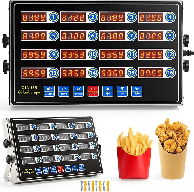 Relaxweex 1 Pack 16 Channel Kitchen Timers for Cooking, Commercial Digital Kitchen Timer with Loud Alarm, Large LCD Display, Restaurant Fryer, Chef, Baking Supplies