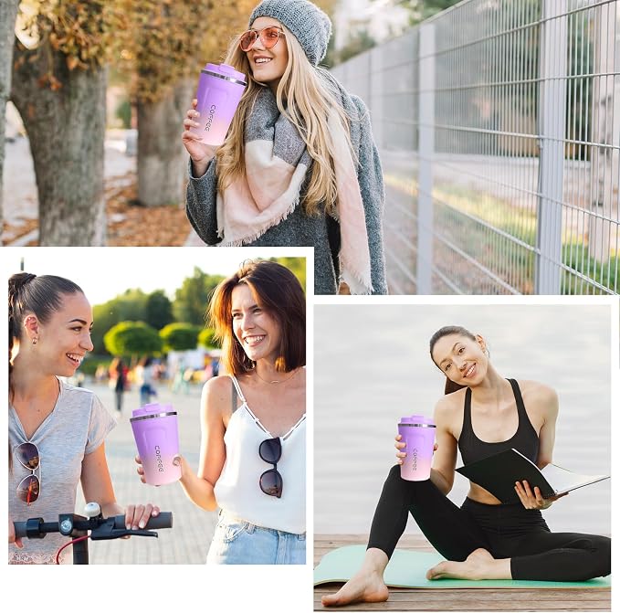 SPLMIFA Travel coffee mugs leak-proof,coffee cups with lids, stainless steel vacuum insulated coffee tumblers, thermal insulation cups for men & women keep drinks hot & cold(2nd-Purple Pink, 17OZ)