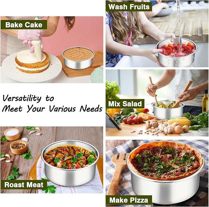 P&P CHEF 6 Inch Cake Pans Set, 1Pc Stainless Steel Round Baking Pan | Round Layer Cake Tins for Birthday Wedding, Non Toxic & Heavy Duty, 3 Inch Deep Side & Mirror Finish, Oven & Dishwasher Safe