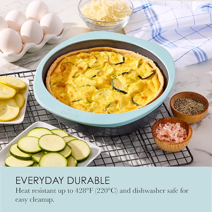 Chicago Metallic 8 Inch Silicone Round Cake Pan - Nonstick Bakeware with Wire-Reinforced Rim, Oven Safe to 428F, Flexible Food-Grade Silicone for Easy Release, Dishwasher Safe