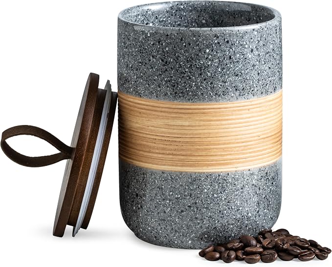 Miamolo Airtight Coffee Container, Ceramic Jar with Lid for Coffee Storage | Coffee Canister for Tea Sugar Salt & Cookie, Smooth Glaze | Elegant Kitchen Pantry Decor, Housewarming Gift | Grey & 28 fl.oz