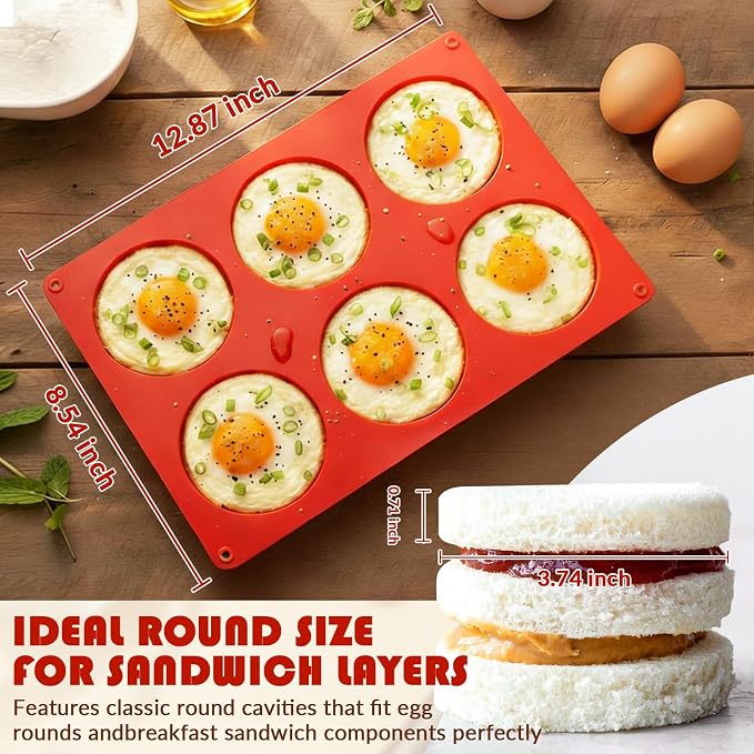 HKNMTT 2Pcs Muffin Top Pans 12-Cavitiy Round Silicone Egg Molds for Baking | 3.74Inch, Non-Stick, BPA-Free, Oven Safe, Silicone Molds for Egg Bites, Cookie, Hamburger Bun