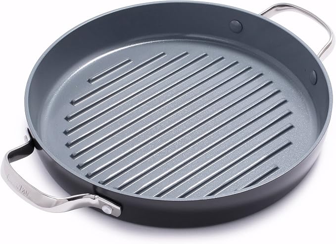 GreenPan Valencia Pro 11" Ceramic Nonstick Grill Pan, Hard Anodized | PFAS-Free Nonstick, Induction Ready, Compatible with all Stovetops, Hard Anodized, Gray, Dishwasher Safe, Oven Safe to 600F