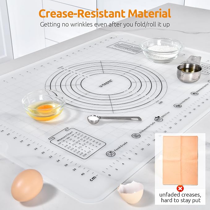 U-Taste Silicone Pastry Mat, Dough Rolling Baking Sheet, 28x20"/Transparent | Food-Grade Liquid Silicone, Non-Stick Non-Slip, Baking Supplies for Pizza Cookie Pie Crust, Clear Measurement & Raised Edges