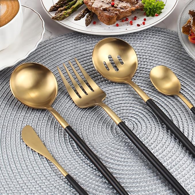 Blackgold Serving Utensils Set, 5pc Stainless Steel Serving Spoons | Serving Spoon,10.3’’,Utensils set for Parties,Buffet Serving Utensils,for Party Banquet,Heavy Duty Flatware,Dishwasher Safe