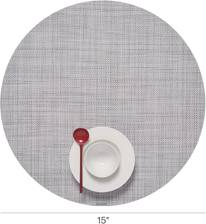 Chilewich Mini Basketweave Placemats, Round Woven Placemats Set of 4 | Reusable, Stain-Resistant, Indoor/Outdoor Tabletop Protection, Mist, 15" Round