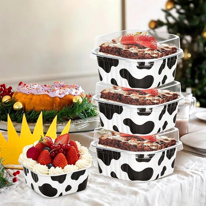60Pack 5oz Cow Mini Cake Pans with Lids Baking Cups Aluminum Foil Pans Tins, Individual Dessert Cups Containers for Sales,Party,Picnics
