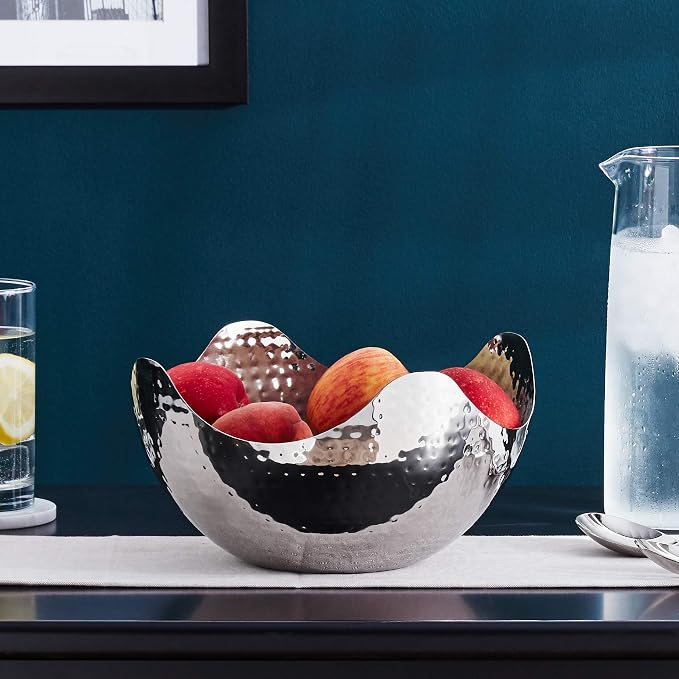 Elegance Hammered 10-Inch Stainless Steel Wave Serving Bowl, 10" x 10" x 5"