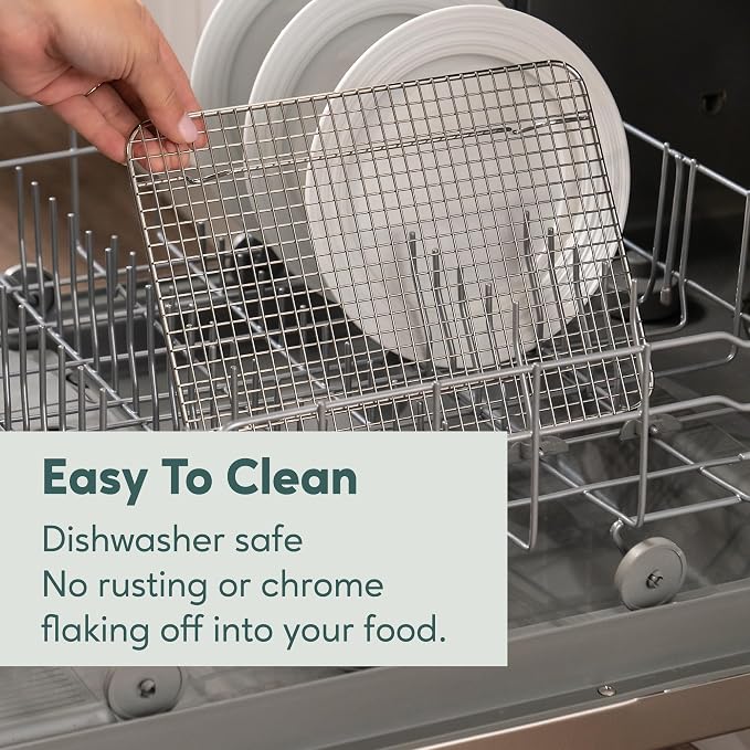 Cooling & Baking Rack Set - 8.5'' x 12'' - Set of 2 | 100% Stainless Steel, Oven-Safe, Dishwasher-Safe, Heavy Duty Tight-Wire, Set of 2, Quater Sheet Pan Cooling Racks, Easy Clean