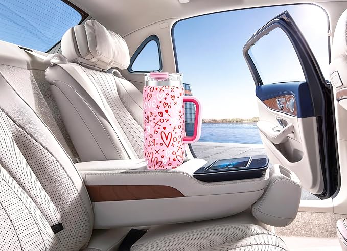 Meoky 40 oz Tumbler with Handle and Straw, Insulated Tumbler with Lid and Straw, Stainless Steel Travel Mug, Keeps Cold for 34 Hours, 100% Leak Proof, Fits in Car Cup Holder (Fancy)