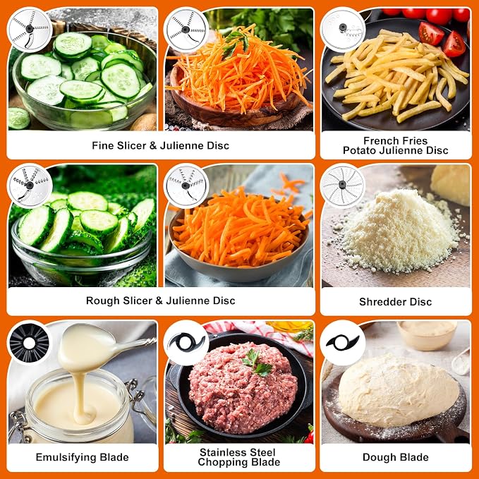 Homtone 16 Cup Food Processor large, 9-in-1 for home Kneader, French Fries | Multifunctions for Cheese Grating, Salad Veggie Chopper/ Slice/Julienne, Shred Large Family Week Meal Prep, Dishwasher Safe