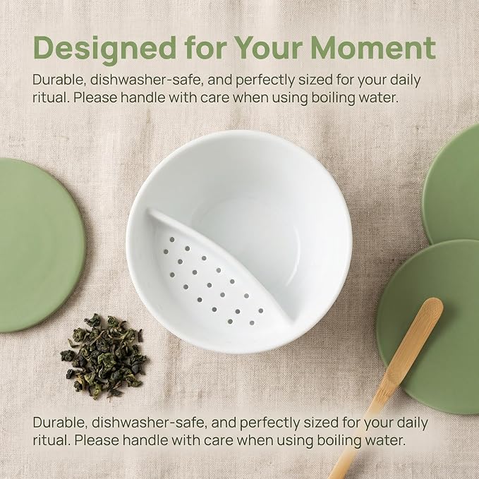 Tilt Tea Cup with Infuser, Water Separation Tea Cup, 11.8oz/350ml Tilting Portable Ceramic Teapot for Travel (Black)
