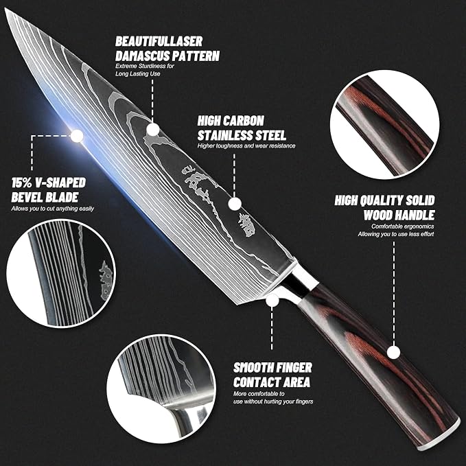 7-Piece Kitchen Knife Set with Magnetic Block - High Carbon Stainless Steel, Hand-Forged, Dishwasher Safe - Professional Knives Set with Block, Versatile Knife Sets for Kitchen