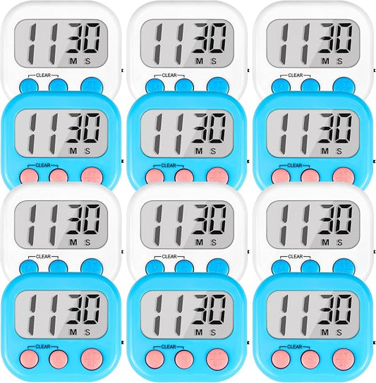 Timer for Kids Digital Kitchen Timers for Cooking- 12 Pack Blue White | Countdown Timer for Classroom Study Exercise Teacher Supplies, Strong Magnetic, Loud Alarm, Large Screen, Fast Reset, Memory
