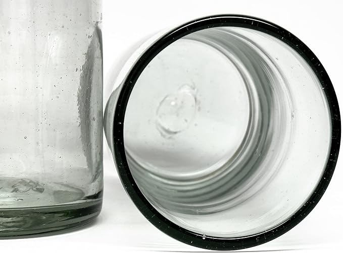 18 oz Hand Blown Mexican Drinking Glasses - Set of 6 tumblers, 18 fl oz each, Clear