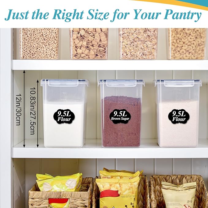 Vtopmart 9.5L Flour Sugar Storage Containers, 2 Pack, Each Fits 12.5 lb | Each for 12.5 lb Flour, Airtight Seal, Multiple Sizes, BPA Free, Food Grade Material, Dishwasher Safe (Not Lids)
